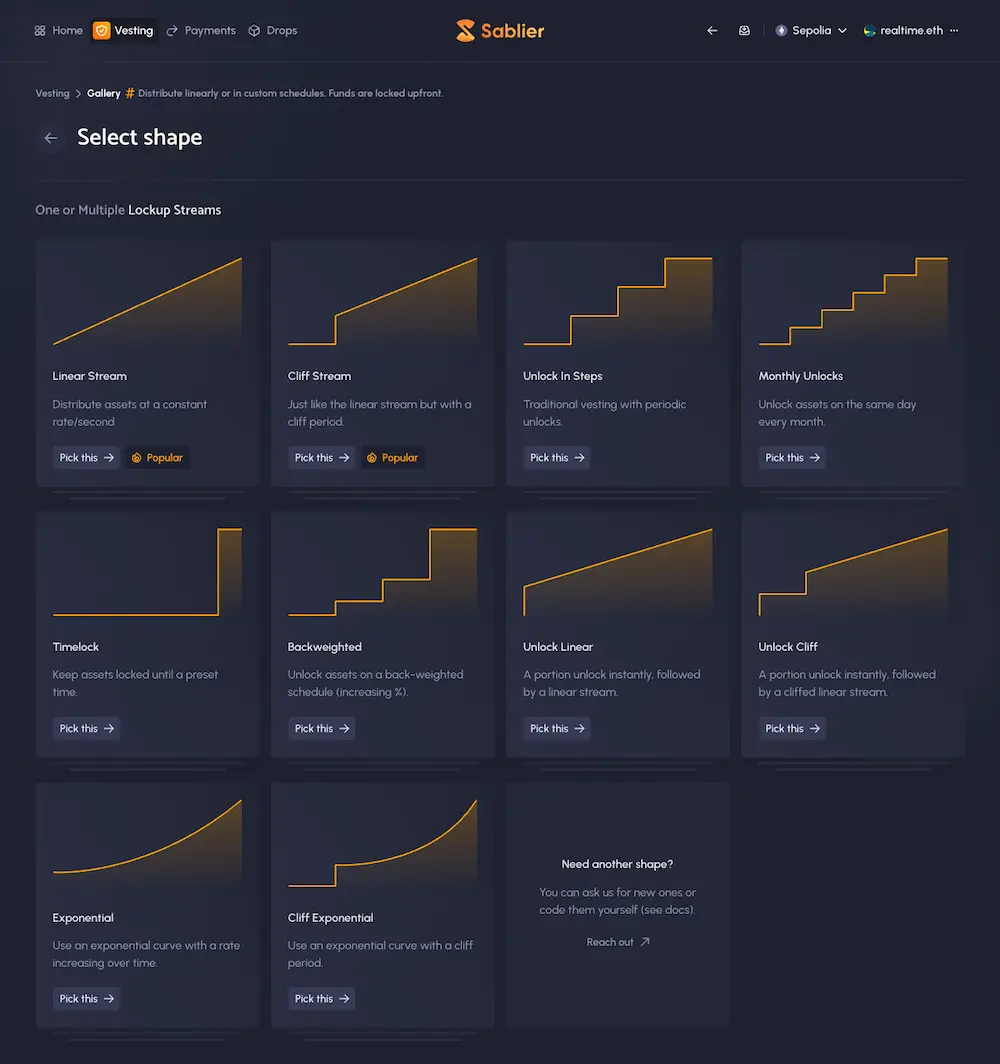 Vesting stream profile